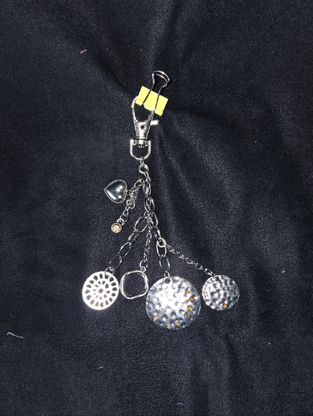 Silver Dangle Charm Keychain with Discs and Heart